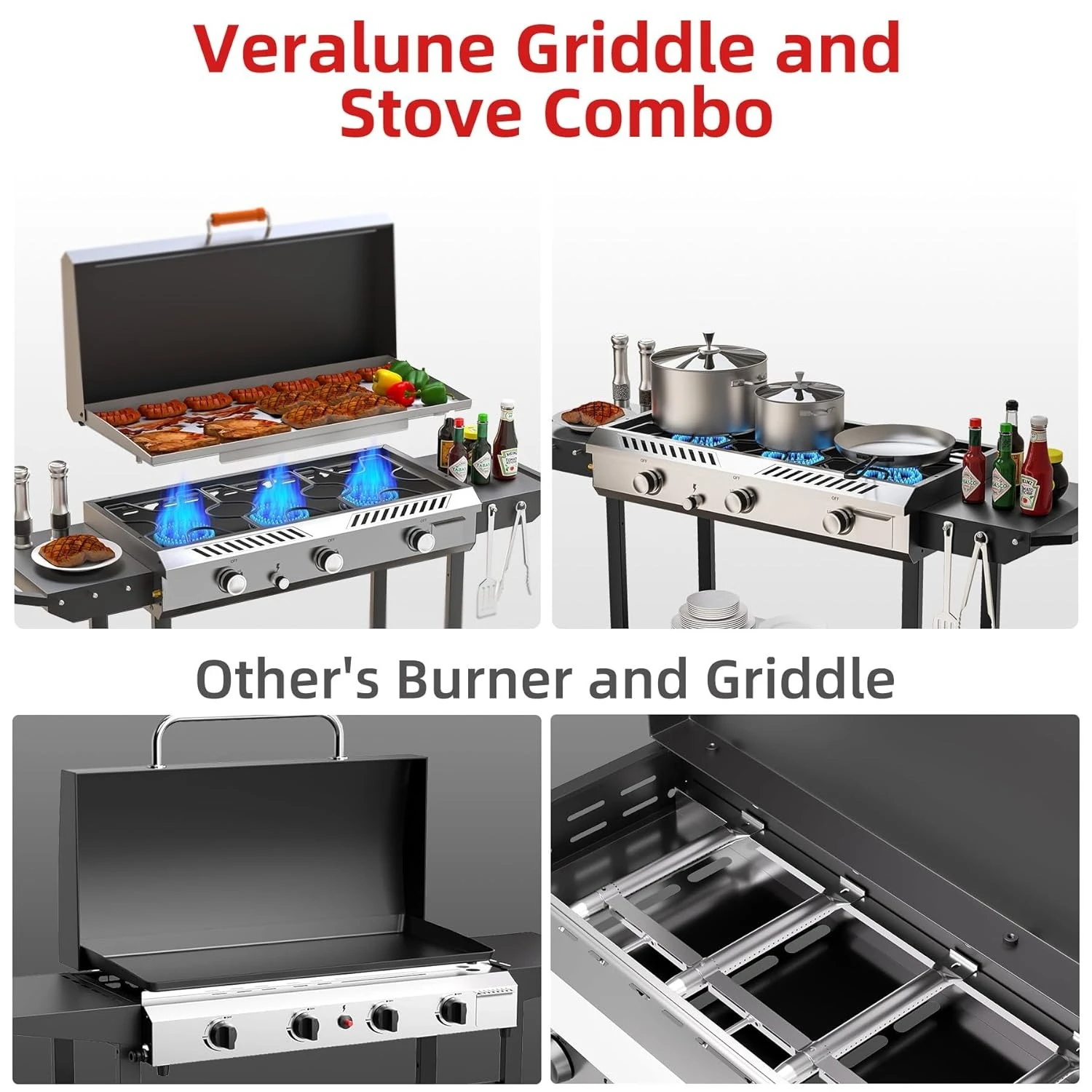 new 225,000 BTU Flat Top Griddle Grill with Auto Ignition Button, 3 Burner Propane Stove with Griddle, Outdoor Gas, Customized