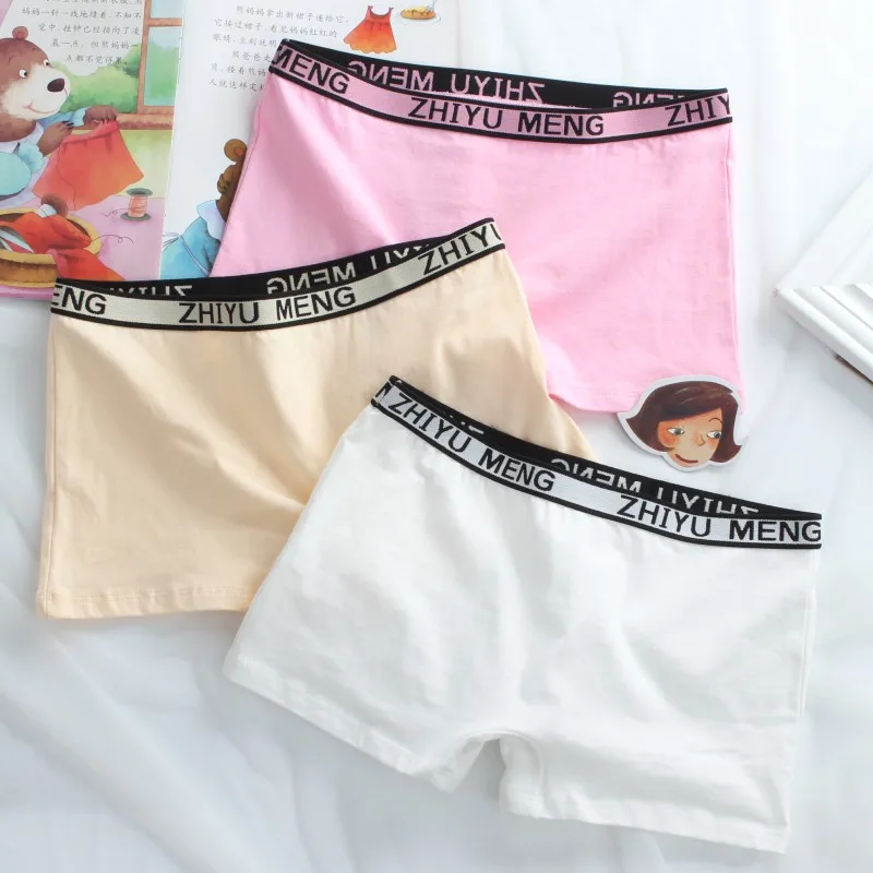 

Girls Underwears Mid-Waist Student Young Girls Panties Solid Color Teenage Boxershorts Briefs Children Underpants