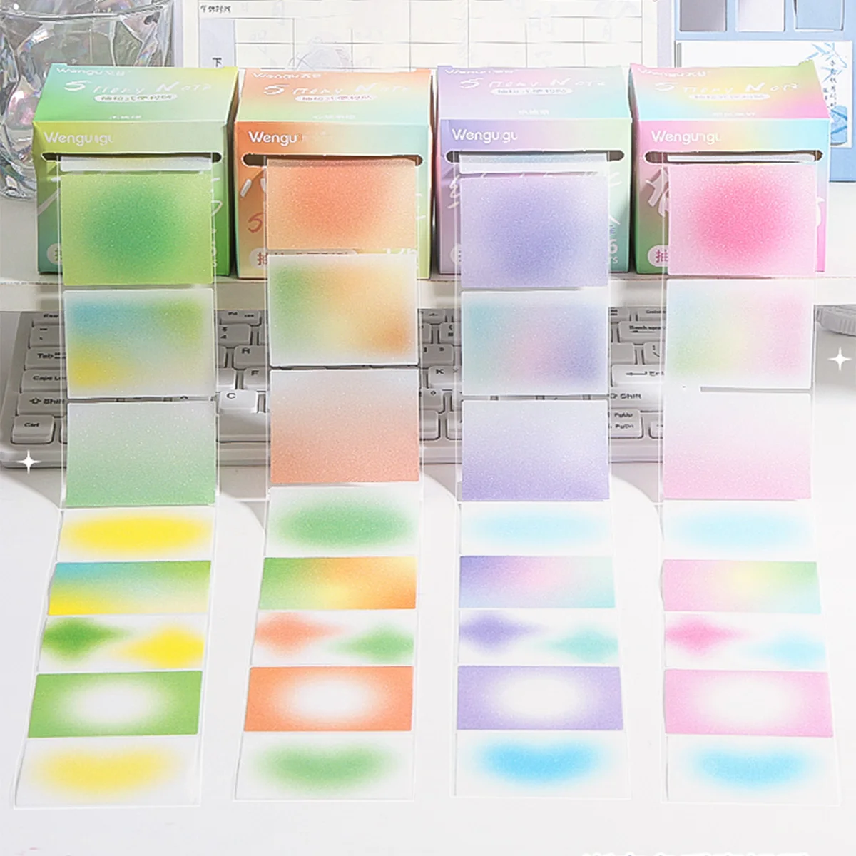 126 Sheets Transparent Sticky Notes Box, Pull-Out Memo Pads with Large Capacity Marking Tabs for School, Office, Journals, Gifts