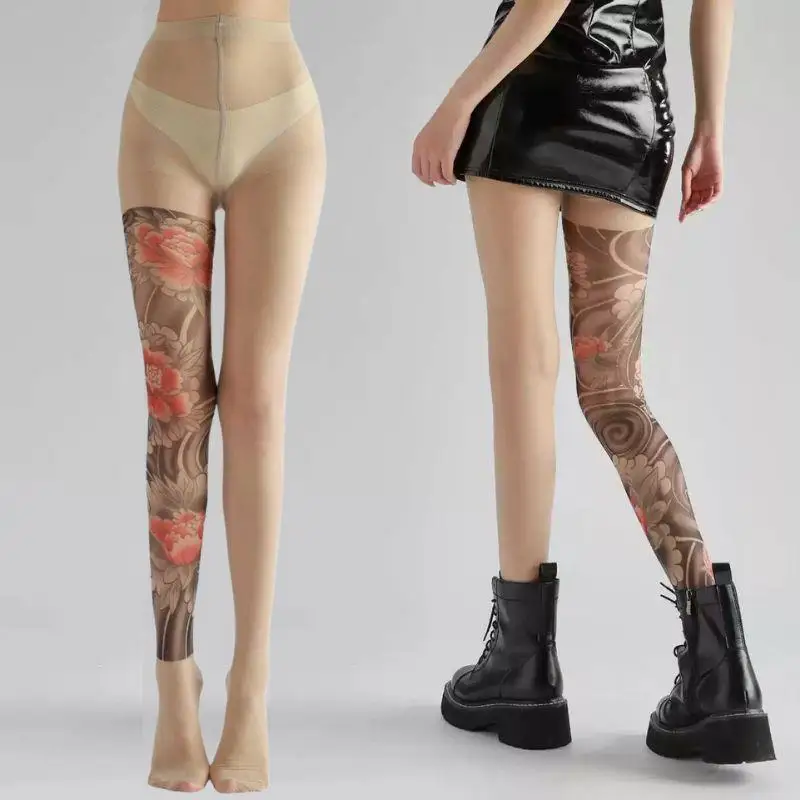 

Spring/Summer New Products Flower Leg Silk Socks 360 Degree Tattoo Printed Socks High Quality Color Tattoo Dominance Pantyhose