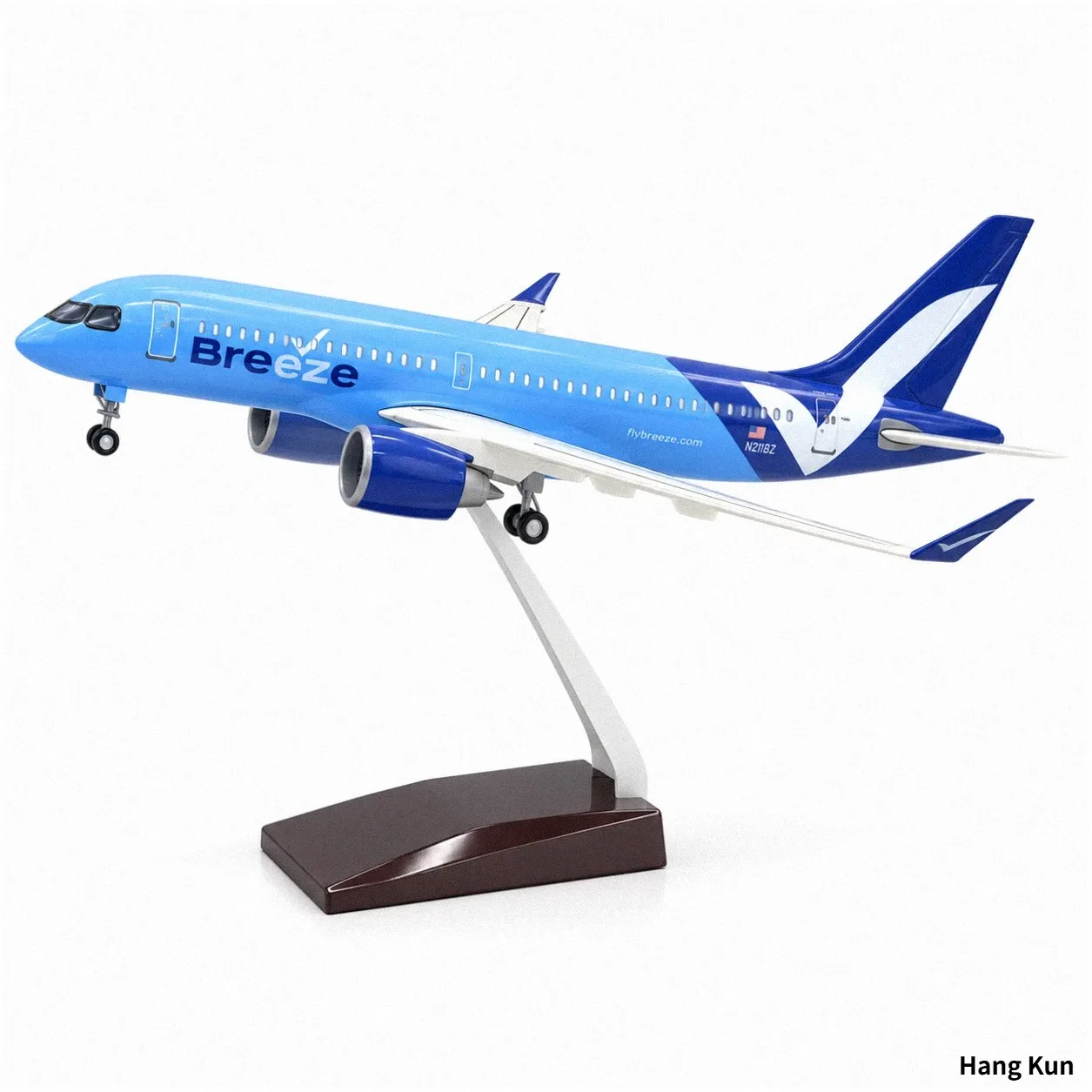 1:100 scale A220-300 Breeze Airlines Airplane Model 38cm Aircraft Replica with Stand Landing Gear Collectible Aviation Decor Gif