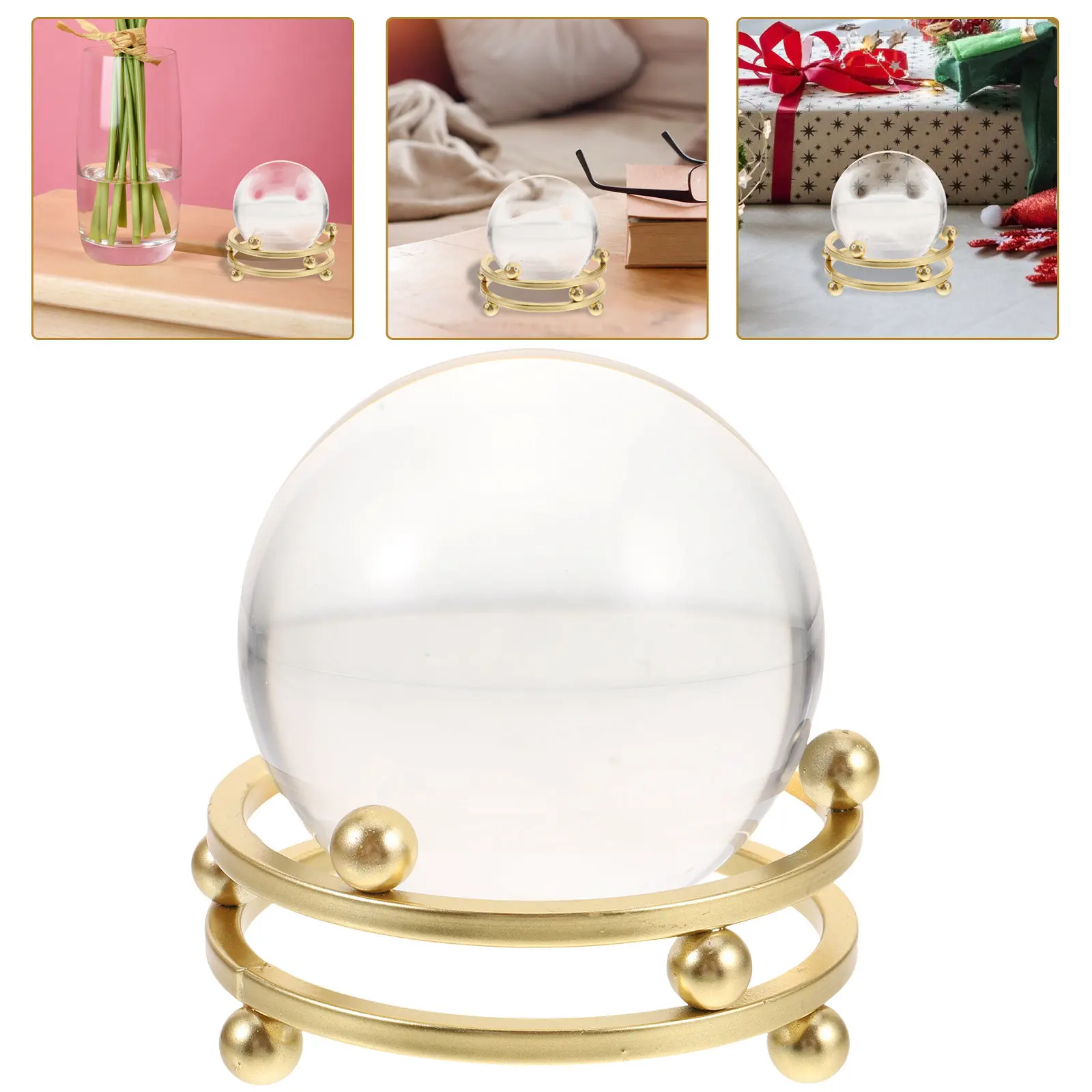 Desktop crystal sphere ornament for office workers to improve workspace atmosphere with iron base and glass 10x9x9cm