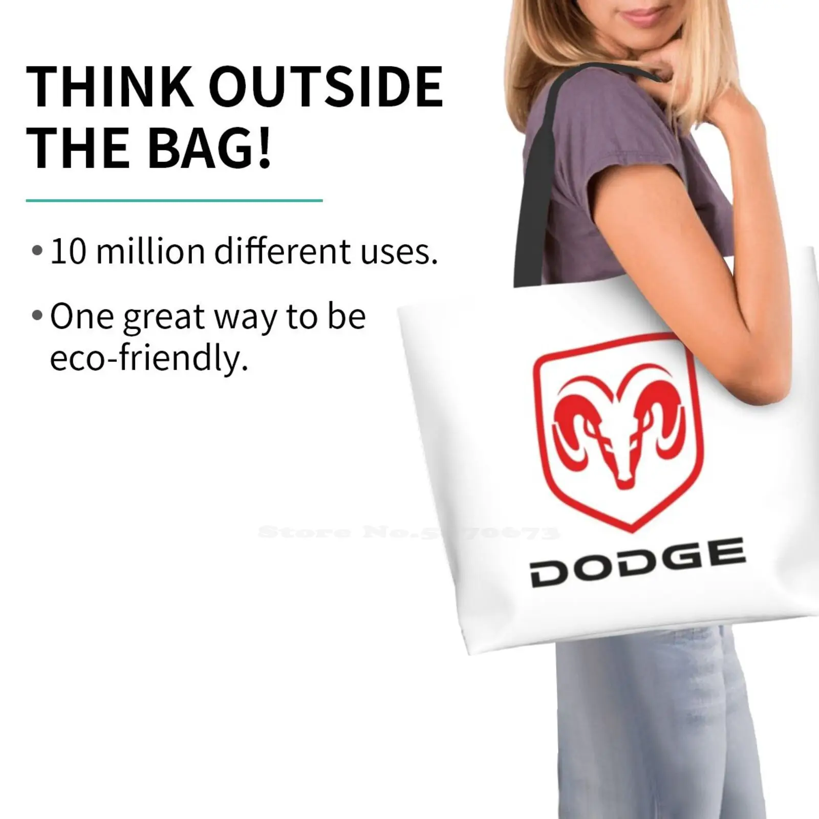 Dodge Casual Handbag Tote Bag Reusable Large Capacity Race Drag Race Power Turbo Car Charger Challenger Ram Viper