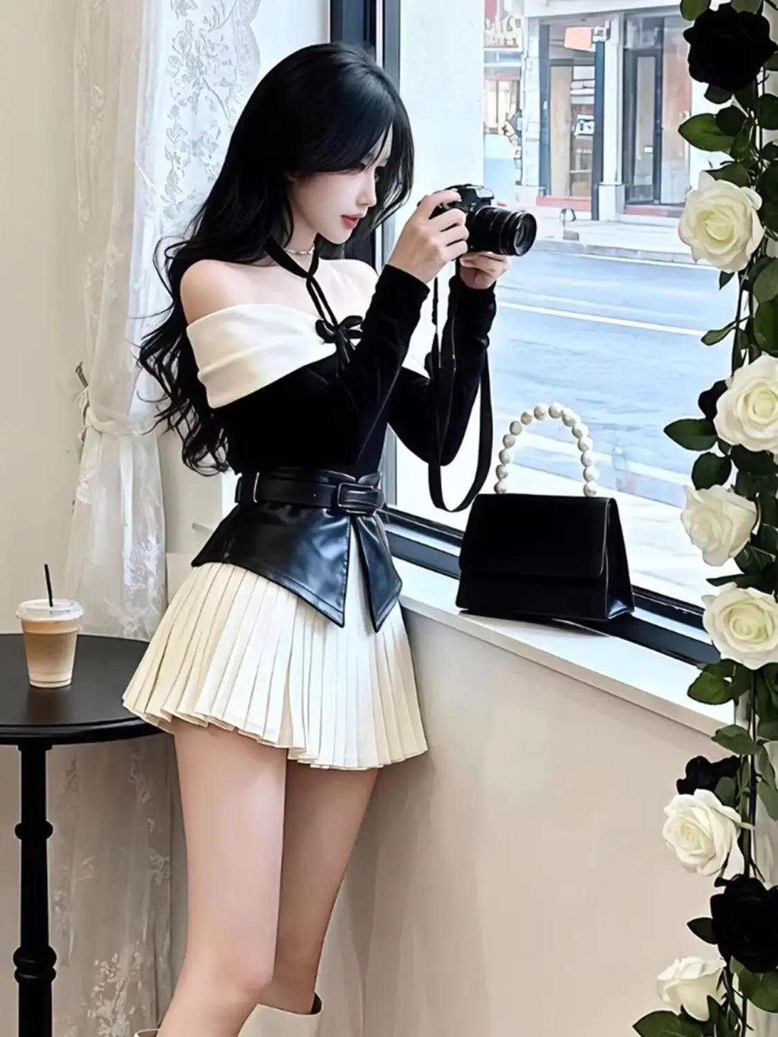 

Комплект в стиле Sweet Lolita: топ на одно плечо с бантом-бабочкой и юбка с разрезом, французский стиль, весна-осень, приталенный крой