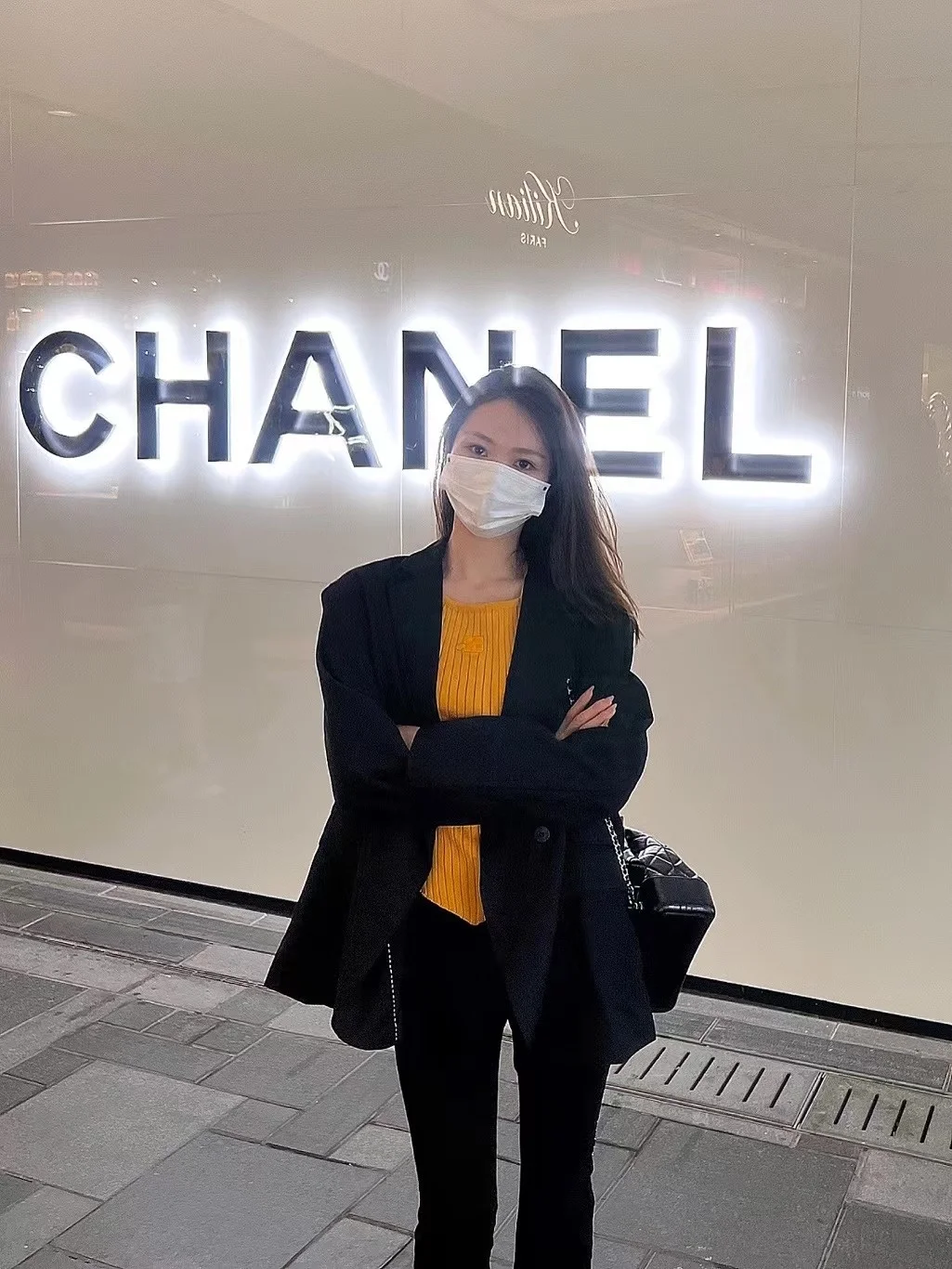 

Cassie Sli Cool Girl Bla Loose Casual Suit Jaet Autumn High Faion Loose Fit Cotton Long Sve Single Button Coat