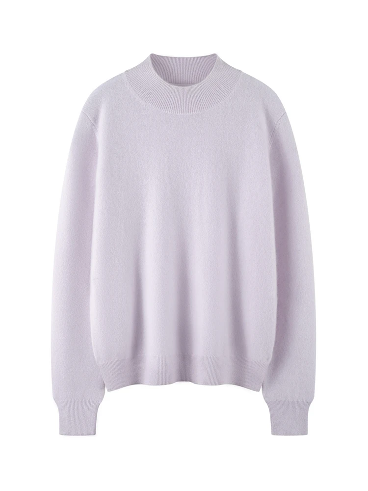 Long Sleeves Autumn Winter Solid Women's 100% Cashmere Grace Knitted Mock Neck Elegant Warm Soft Pullover Sweater Clothing Tops