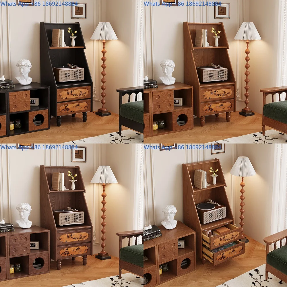Vintage Style Solid Wood Bookshelf for Living Room Wall Mounted Storage Cabinet Small Space Retro Display Shelf