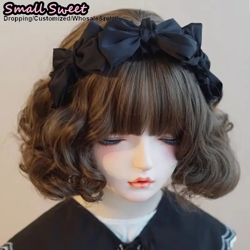 ثقافة فرعية هاراجوكو القوطية لوليتا Y2K فتاة ذكية الشرير الساتان الأزهار تكدرت القوس رباط شعر عقال الشعر هوب إكسسوارات الشعر