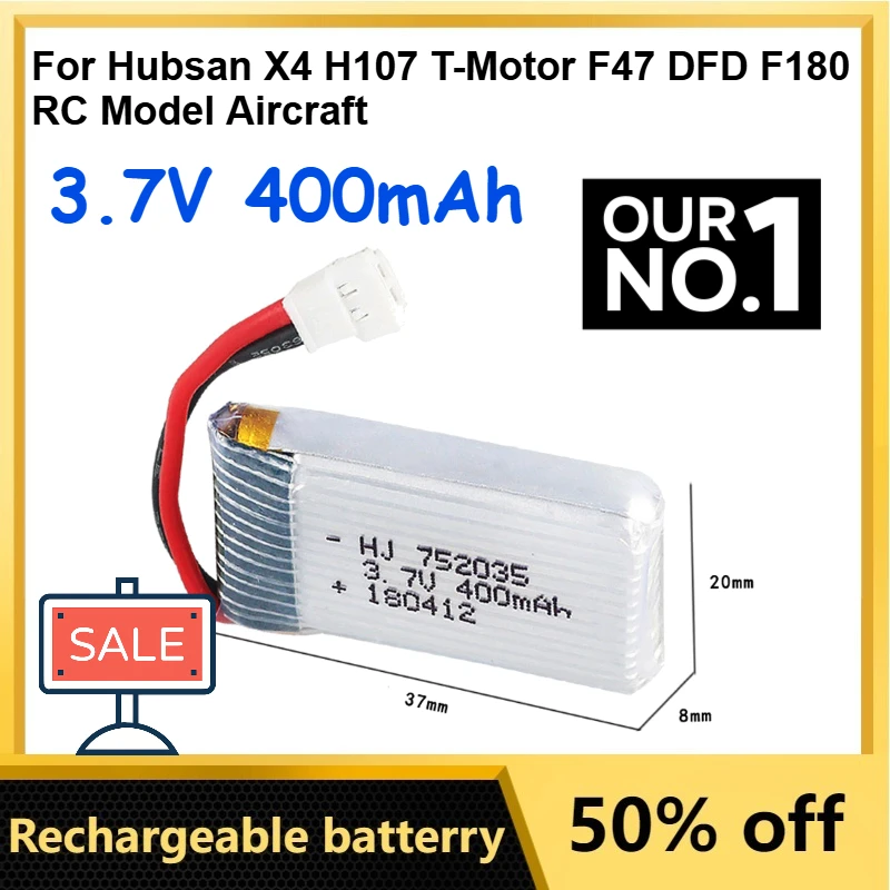 

2 pcs 3.7V 400mAh 752035 Lipo Battery for Hubsan X4 H107 T-Motor F47 DFD F180 RC Model Aircraft Rechargeable Batteries