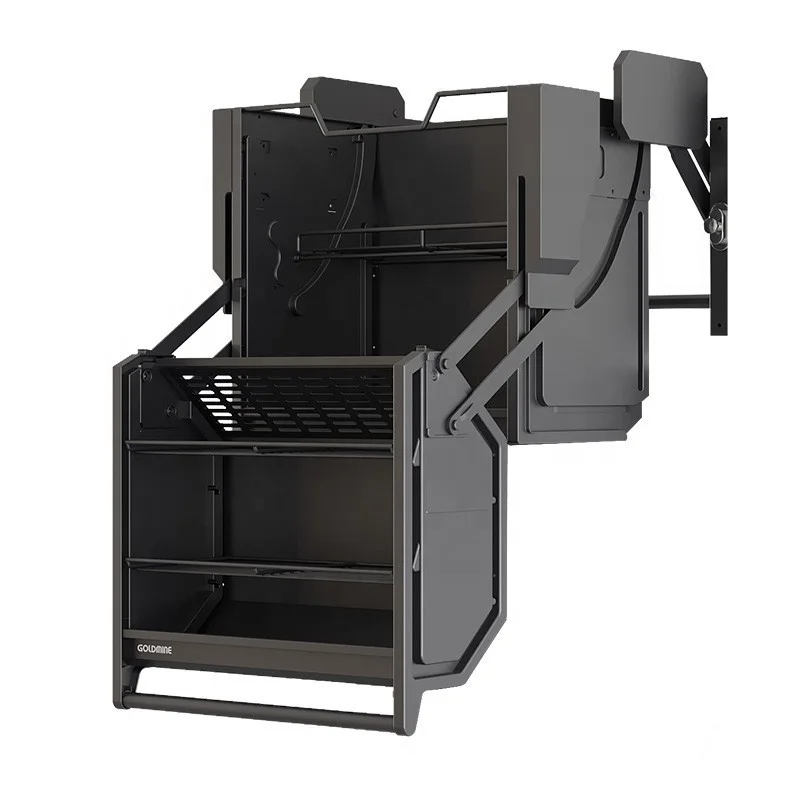 Accept Customized Dual Storage Kitchen Refrigerator Top Cabinet Lifting and Pulling Basket Linked Pull-down Storage Rack Cabinet