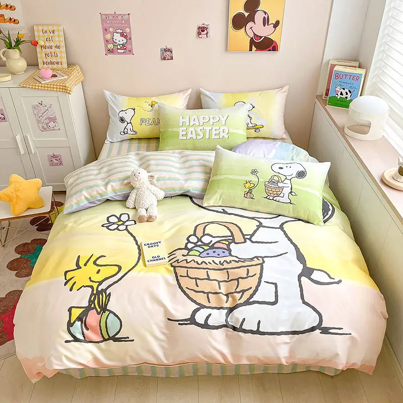 

Genuine Happy SNOOPY Cartoon 100% Cotton Four-piece Set, Pure Cotton Student Three-piece Set, Quilt Cover, Bed Sheet Set