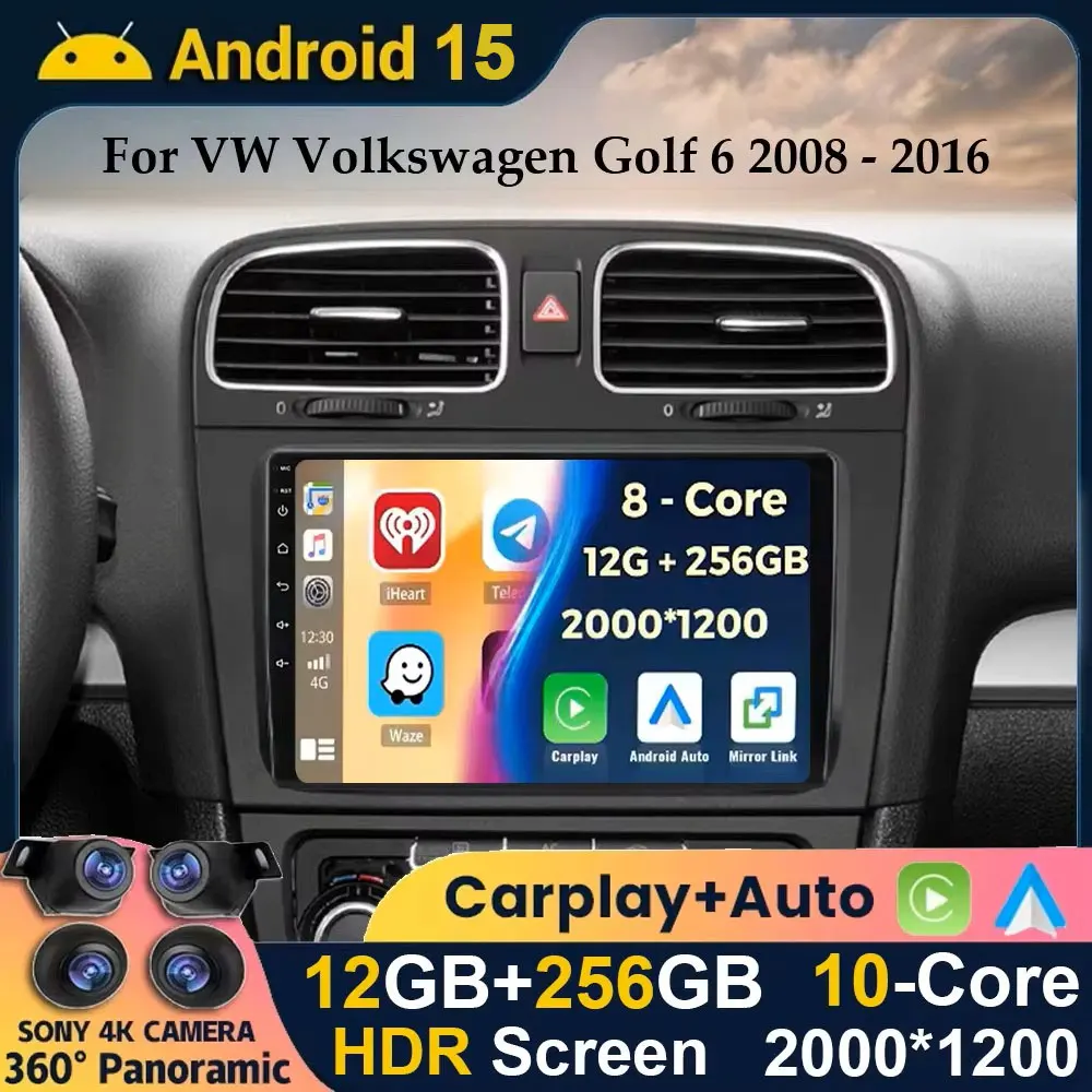 

Android 15 For Volkswagen VW Golf 6 2008 - 2016 Qualcomm Car Radio Carplay Auto Multimedia Stereo Video Player GPS Navigation