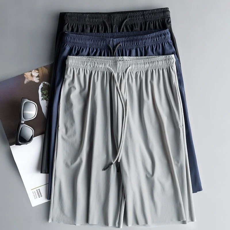 Summer Spring Men Glossy Satin Shorts Fitness Plus Size Sports Ice Silk Workout Tight Jogger Bottoms