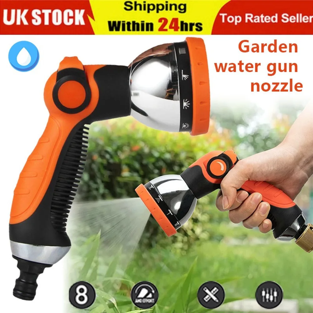 Garden Watering Hose Pipe Spray Gun 8 Patterns Soft Handle Car Washing Pets Sho