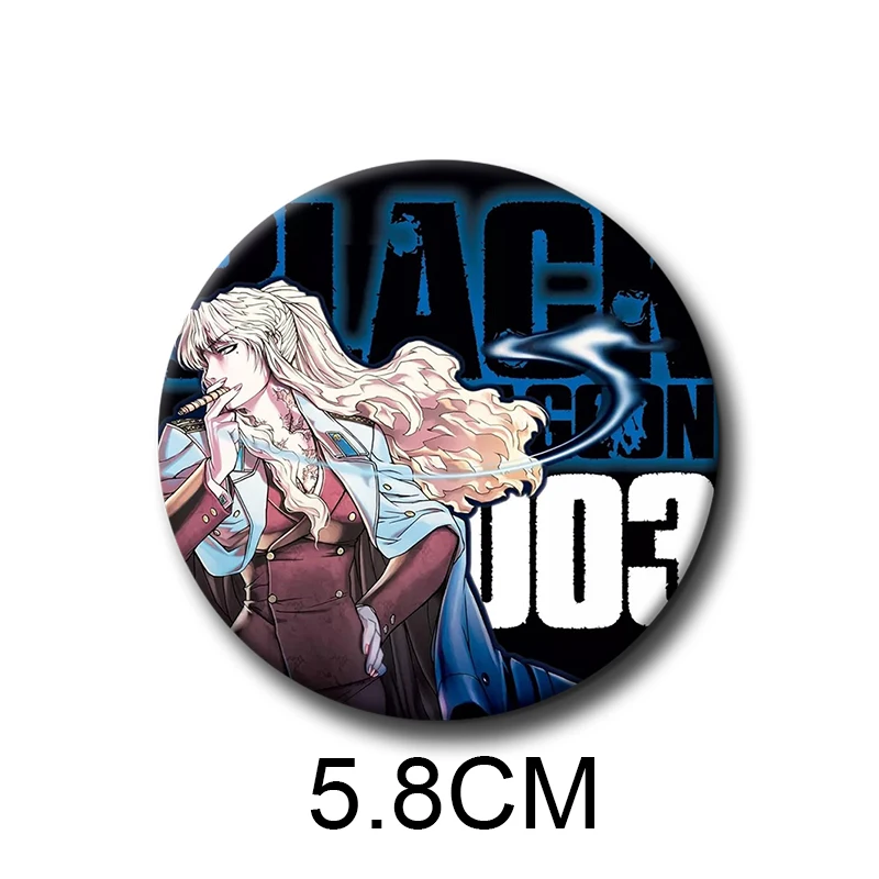 58mm Anime Black Lagoon Creative DIY Badge Tinplate Plastic Pins Button Brooch for Backpack Decoration Accessories Jewelry Gifts