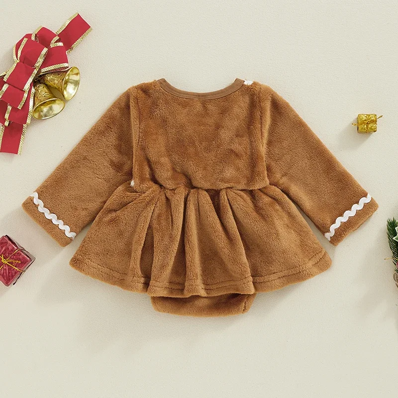 Pelele de Navidad para niñas, Vestido de manga larga, monos de pan de jengibre, ropa de Navidad para recién nacidos