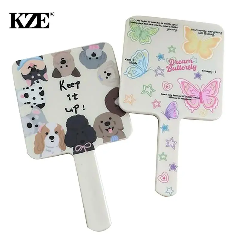 Cartoon Pattern Printing Handheld Vanity Mirror Makeup Mirror Women Cute Girls Small Vanity Hand Mirror Compact Mirror