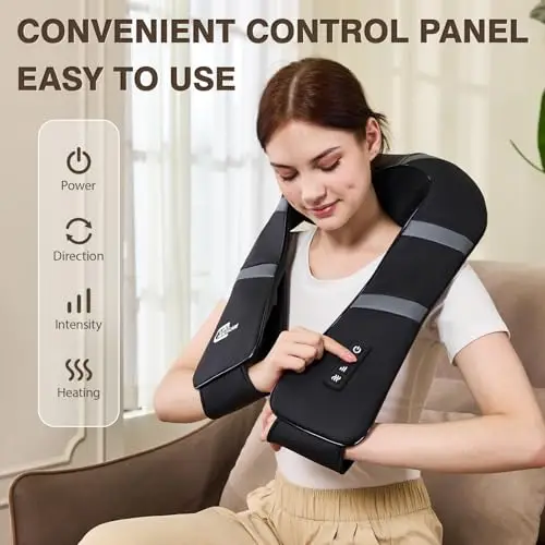 3D Neck Massager with Heating & Bluetooth Music, Shiatsu Deep Tissue Kneading, 8 Modes Rechargeable Cordless, Office Car Home Us