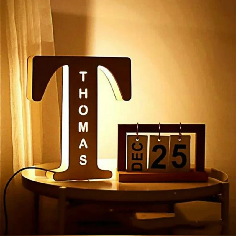 

Custom Name LED Night Light Personalized 26 Letters Wall Decor Wooden Lamp for Family Couples Kids Bedroom