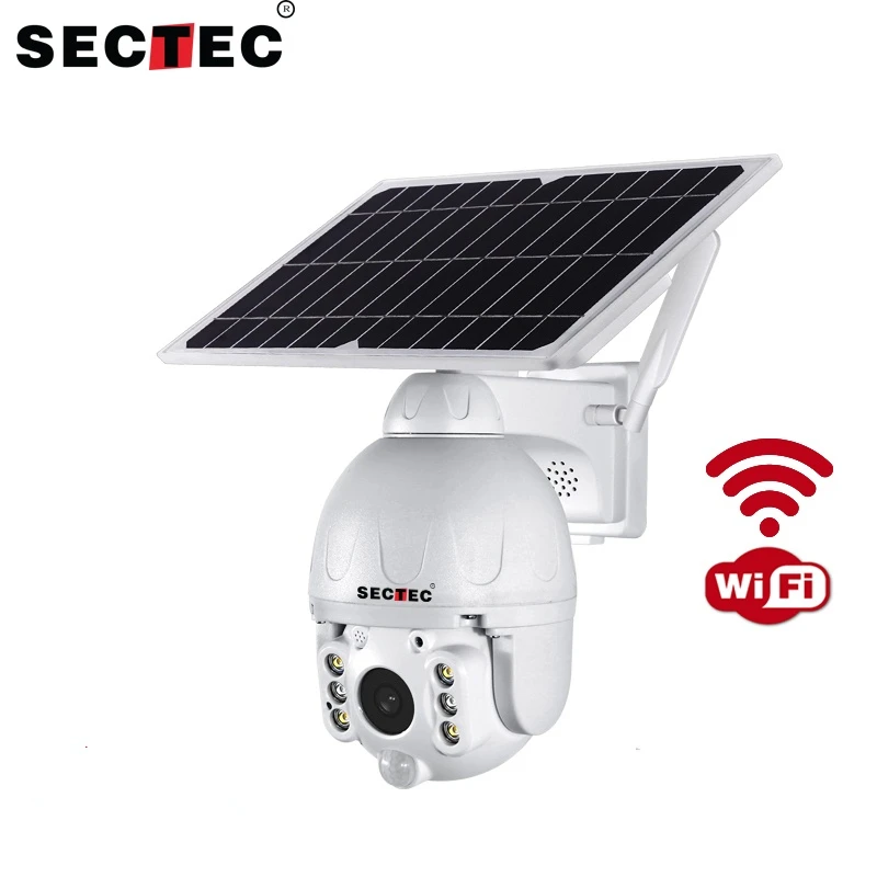 

SECTEC Outdoor Solar Power Cctv 2MP Solar Camera Wifi Cloud Ai Human Detect 4X Zoom IR Night Vision Surveillance PIR Wireless