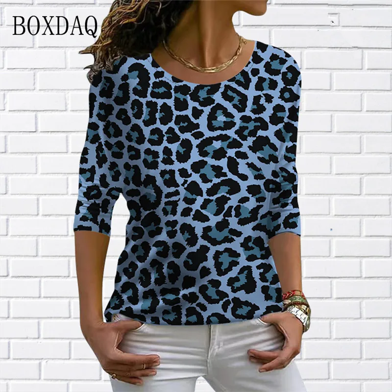 Long Sleeve Leopard Graphic Women T-shirts Spring Autumn 3d Print Streetwear Ladies Tees Loose Casual Female Tops Big SIze 6XL