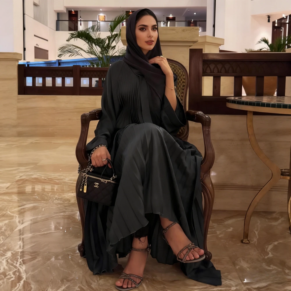 

Ид Мусульманская Абая Длинные платья Женский кардиган Халат Плиссированный Кафтан Скромные Абая Джалабия Рамадан Марокко Дубай Ислам Vestidos