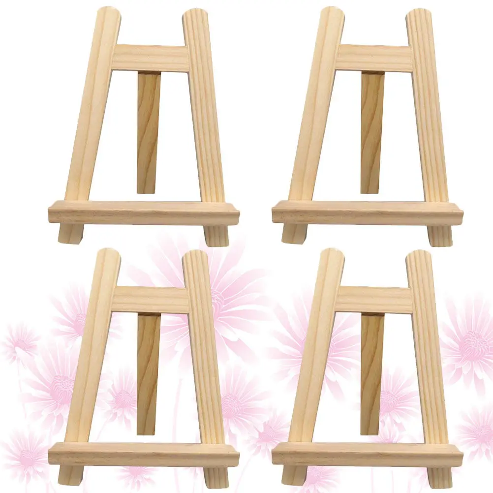 4Pcs Premium Wood Easels Mini Triangular Support Stable Display Rack Photo Frame Bracket Painting Stand for Studio Home Shop
