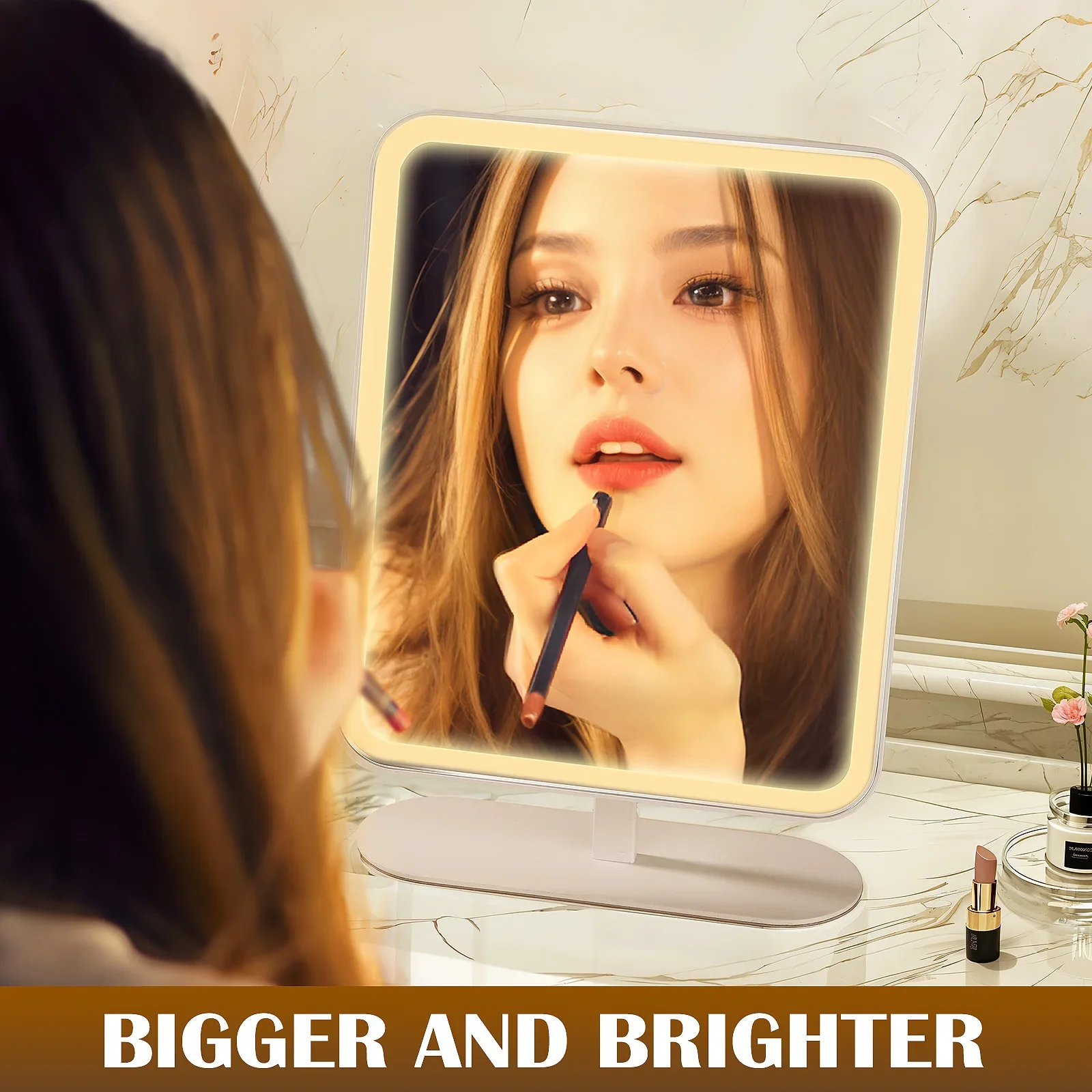 Portable LED Makeup Mirror 5X Magnification, Touch Control, Rechargeable, Dimmable Light 120° Adjustable Stand, HD Vanity Mirror