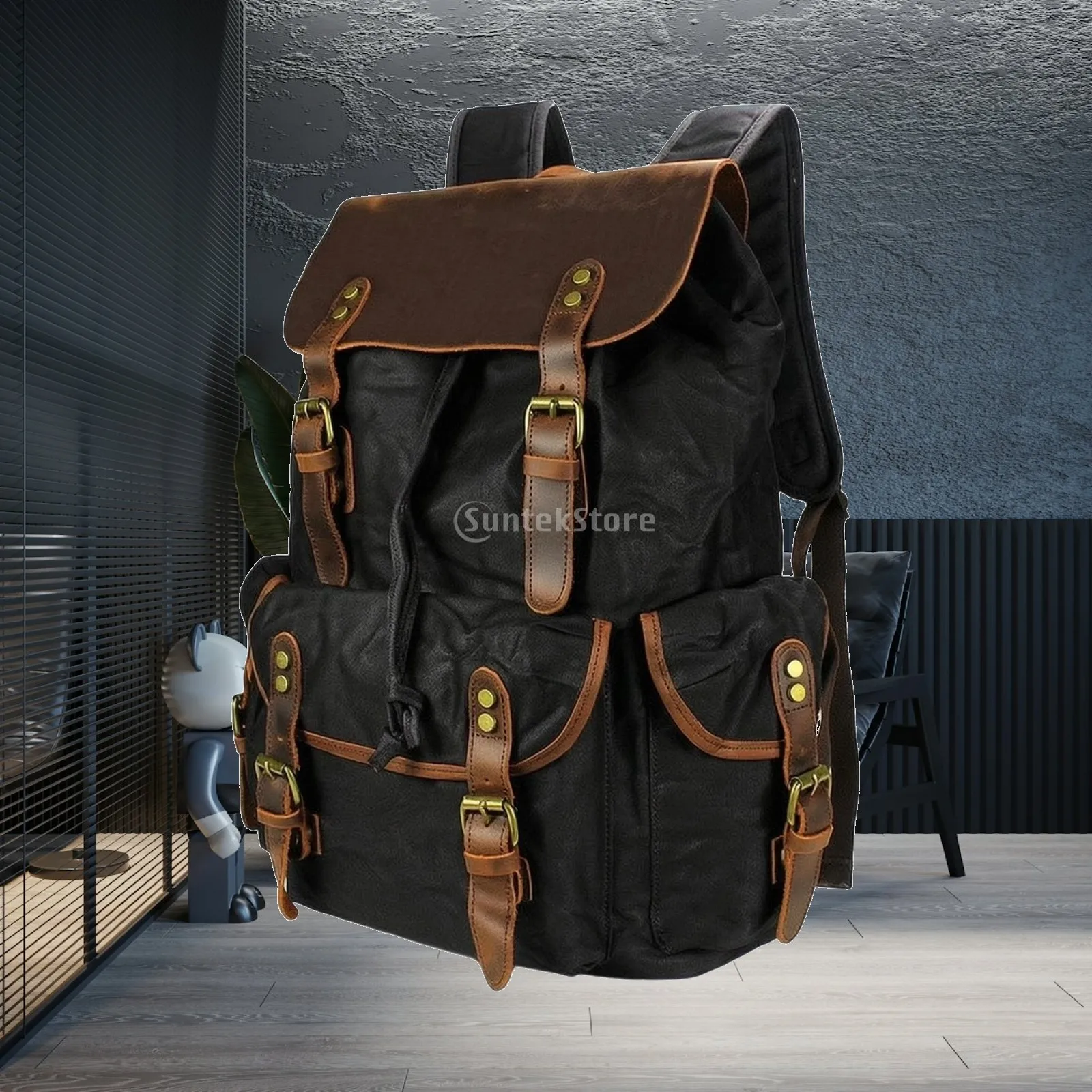 Leather Work Rucksack - Kanvas Seyahat Çantası Dayanıklı Mumlu Kanvas