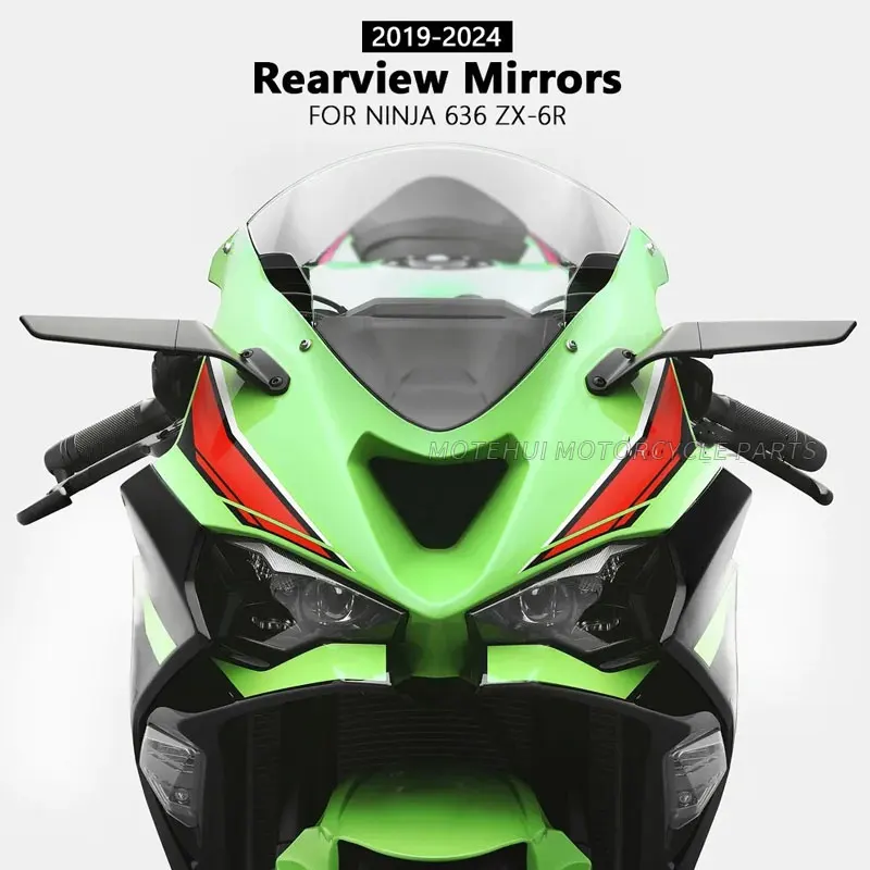 For Kawasaki NINJA 636 ZX-6R ZX 6R ZX6R 2019-2024 2023 Motorcycle Mirror Blue Anti-glare Wind Wing Rotating Rearview Mirror Kit