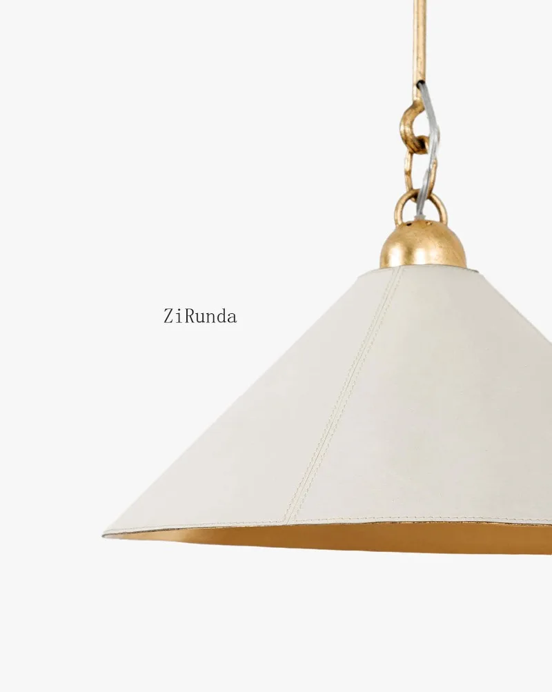 Modern American beige leather lampshade chandelier with gold foil finish for kitchen island dining table sink