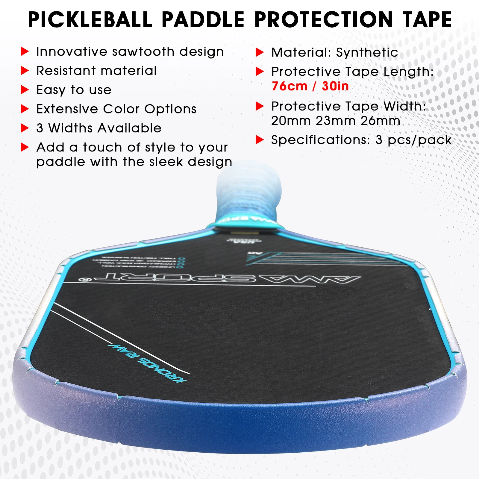 AMASPORT Nastro di protezione del bordo della pagaia per pickleball in colore sfumato, superficie opaca in PU, adatto perfettamente al nastro di protezione della pagaia con bordo curvo