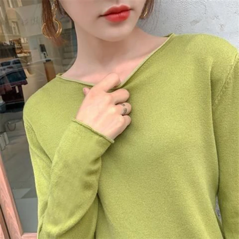 Spring and Autumn Woman's Clothes Solid Color Warm O-neck Elegant Niche Korean Casual Youth All-match SlimInterior Lapping Easy