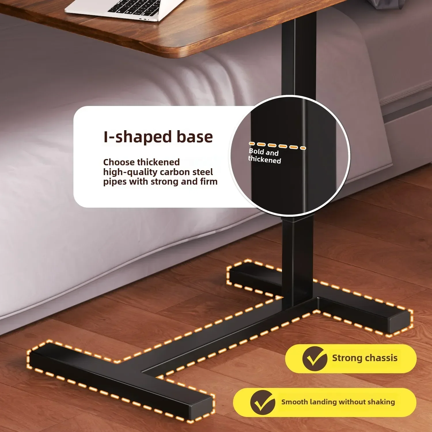 Multipurpose Adjustable Bedside Table with Pneumatic Lift, Foldable Desk for Renting Rooms and Mobile Use