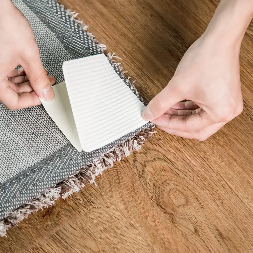 Pinces à tapis lavables antidérapantes, lot de 4 pièces, 10x10CM, tampons pour sols en bois dur, réutilisables, autocollants fixes pour salle de bains