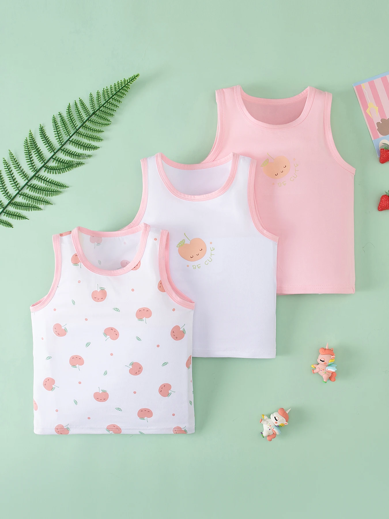 3-teiliges süßes und niedliches Vier-Jahreszeiten-Weste-Set für Mädchen, bequemes ärmelloses T-Shirt mit Rundhalsausschnitt, lässiges, vielseitiges Cartoon-Oberteil für Kinder – Detail 3