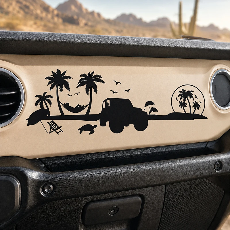 Beach Jeep Palm Tree Turtle Landscape Car Accessories Car stickers Decoration Dashboard Interior Styling Waterproof Vinyl Decals view 5