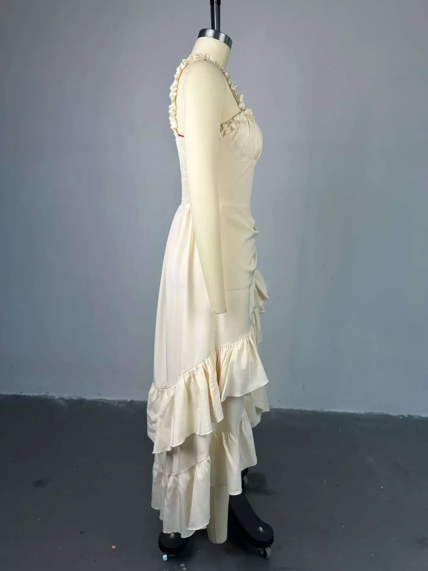 Fashion Women Strap Slash Neck Cascading Ruffles Drawstring Ruched Up Long Maxi Dress 2025 Birthday Evening Sexy Comfort Dresses