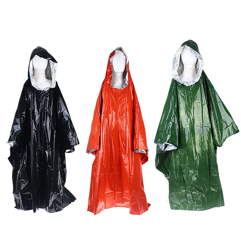 Waterproof Emergency Rain Poncho PE Thermal Blanket Raincoat Hooded Cover For Outdoor Camping Hiking Travel Motorcycle Rain Gear