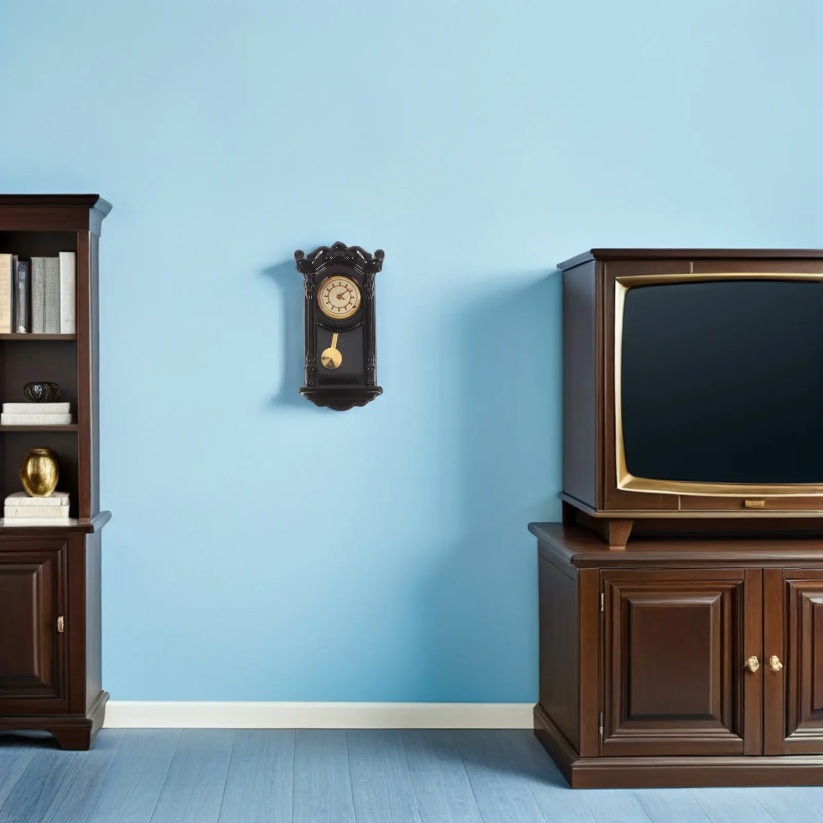 

Винтажные миниатюрные римские часы с маятником, настенные часы для миниатюрного дома, ретро-имитация, подвесные часы для гостиной