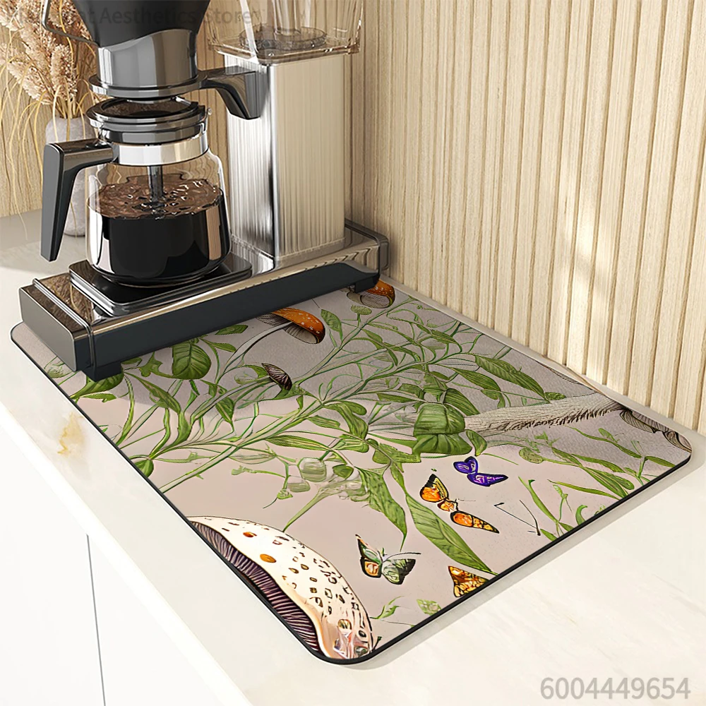 Absorbent Mat Mushroom Plant Insect Kitchen Antiskid Drying Mat Quick Dry Bathroom Drain Pad Tableware Mat