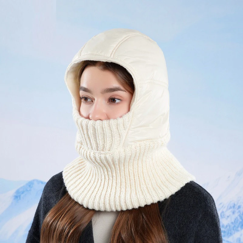 Zimowa ciepła czapka zintegrowana z szalikiem i maską na twarz, chroniąca przed zimnem, idealna do jazdy na rowerze i nart, z wyściełanymi nausznikami i opaską na głowę.