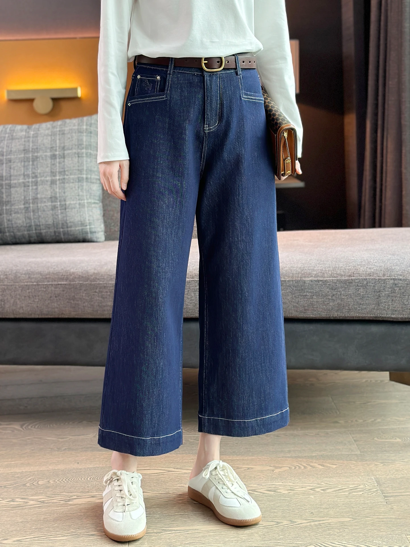 

ZuoZuoJia High Waist Straight Leg Jeans Casual Loose Fit Slimming k Wa Cotton Blend Comfortable Breathable Women's Jeans