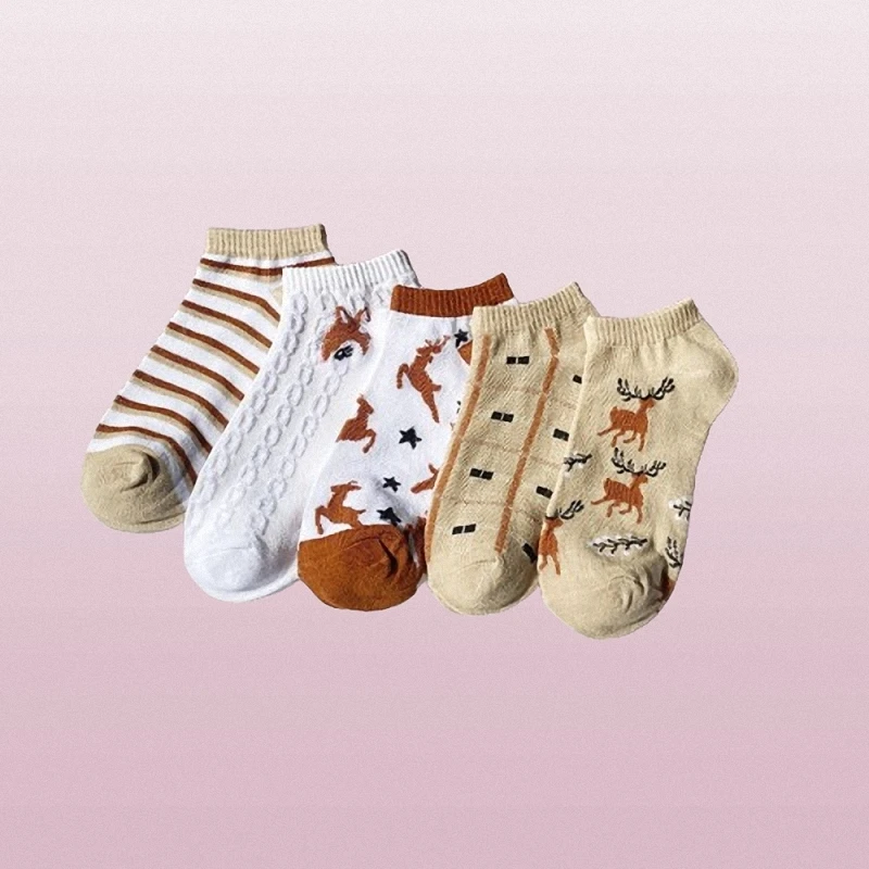 5/10 Pairs Women's Breathable Comfortable Casual Sports Short Socks High Quality Women's Four Seasons Deer Casual Socks