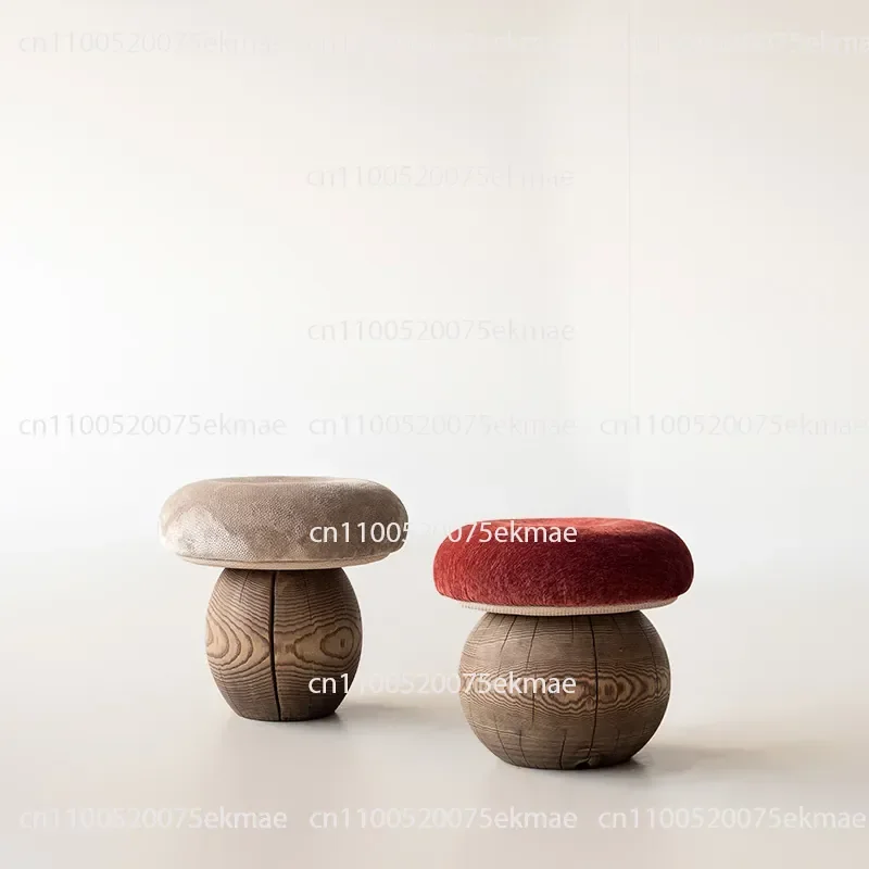 Creative Solid Wood Mushroom Stool, Home Living Room Sofa Side Stool, Entry Shoe Changing Stool
