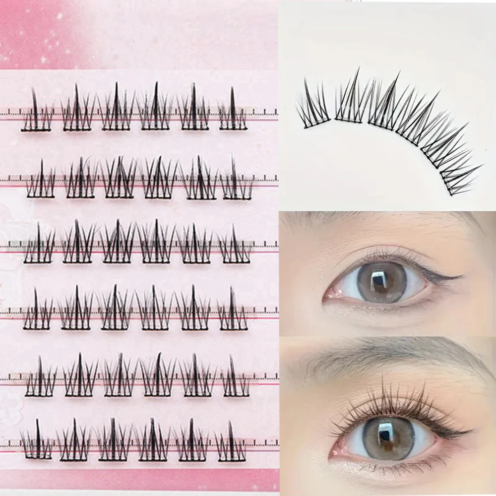 36 cílios postiços autoadesivos, sem cola, cílios postiços de girassol de 8-12 mm, ondulação C, automotante, luz natural