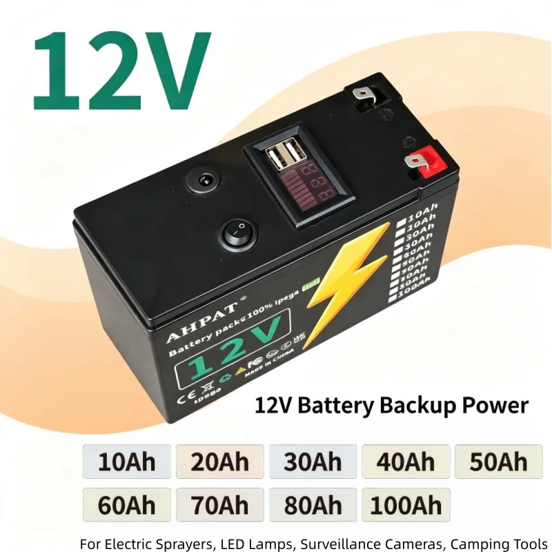 Rechargeable 12V Lithium Battery Pack 10Ah‑100Ah Portable Power Source For Electric Sprayer Security Camera LED