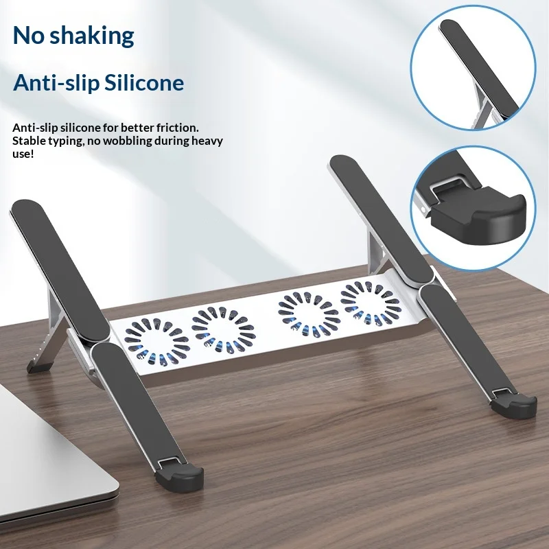 Foldable Laptop Stand Aluminum Alloy Adjustable Height Cooling Fan Anti Slip Portable Desktop For Notebook Tablet Computer Acces