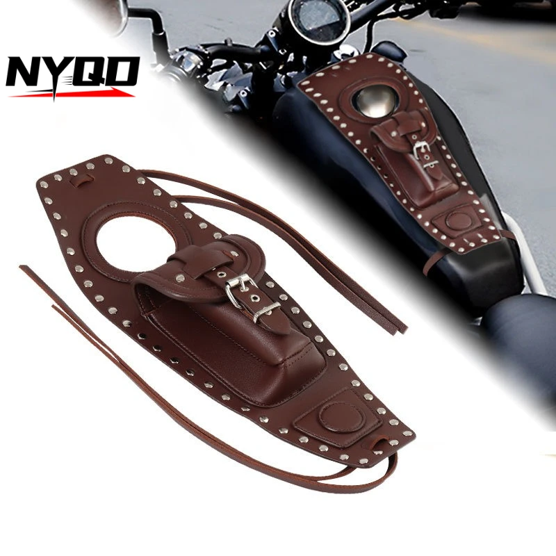 

Motorcycle Leather Tank Chap Cover Panel Pad Bib Bra Bag For Davidson 883 1200 XL Sportster