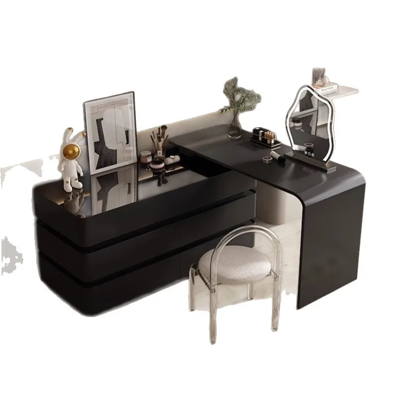 

Solid wood black dresser chest integrated bedroom modern simple TV cabinet cosmetic table combination bedside storage cabinet